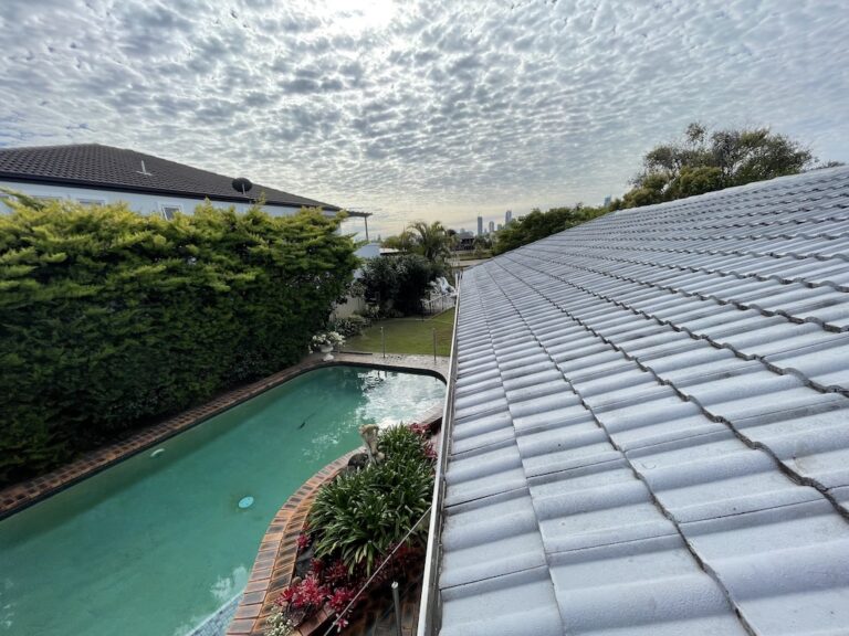 roof of the house with the pool on the left side